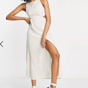 ASOS DESIGN cut out midi sundress with splits in stone